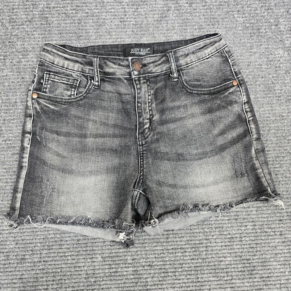 Judy Blue Denim Shorts Womens L 27" Black Gray Acid Wash Distressed Raw Hem